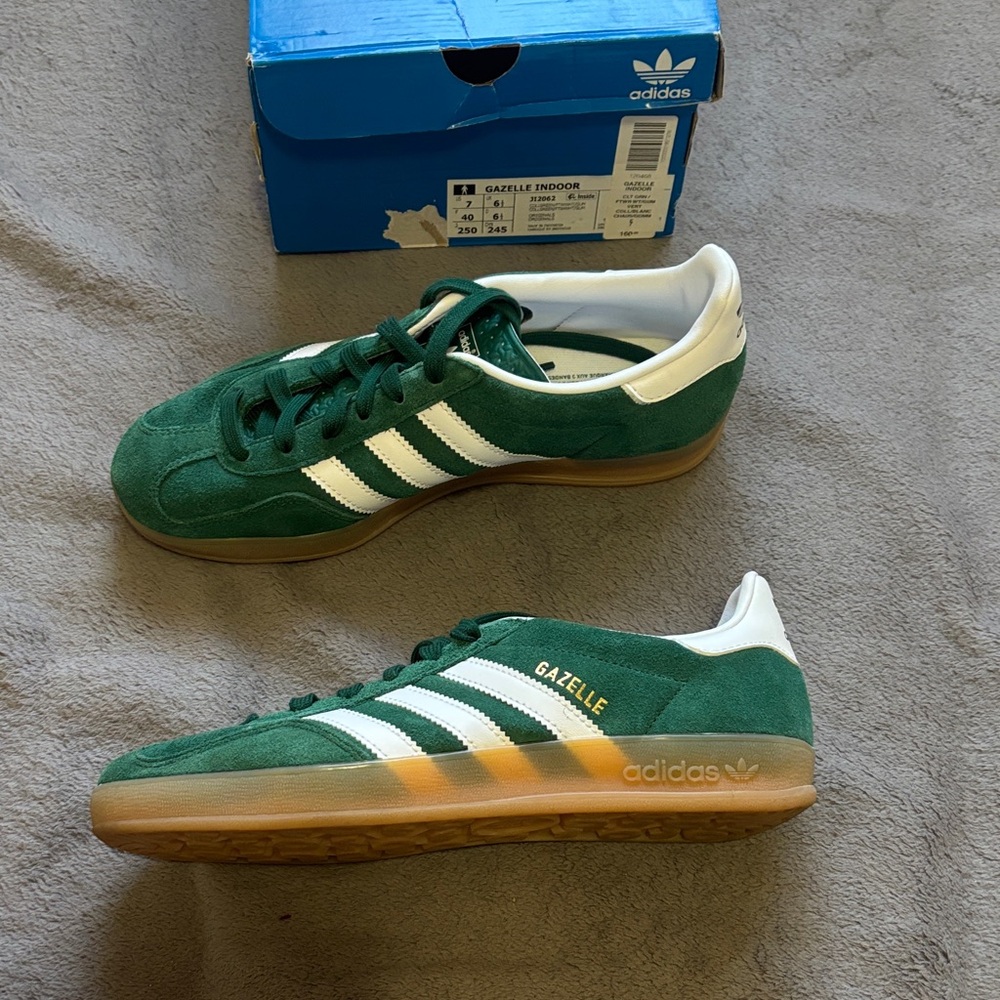 NWB Adidas Gazelle Indoor Green and White Sneakers
